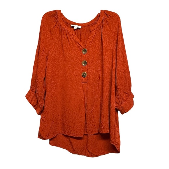 New Directions Orange 3/4 Sleeve Buttoned Blouse Size Large - Picture 1 of 4
